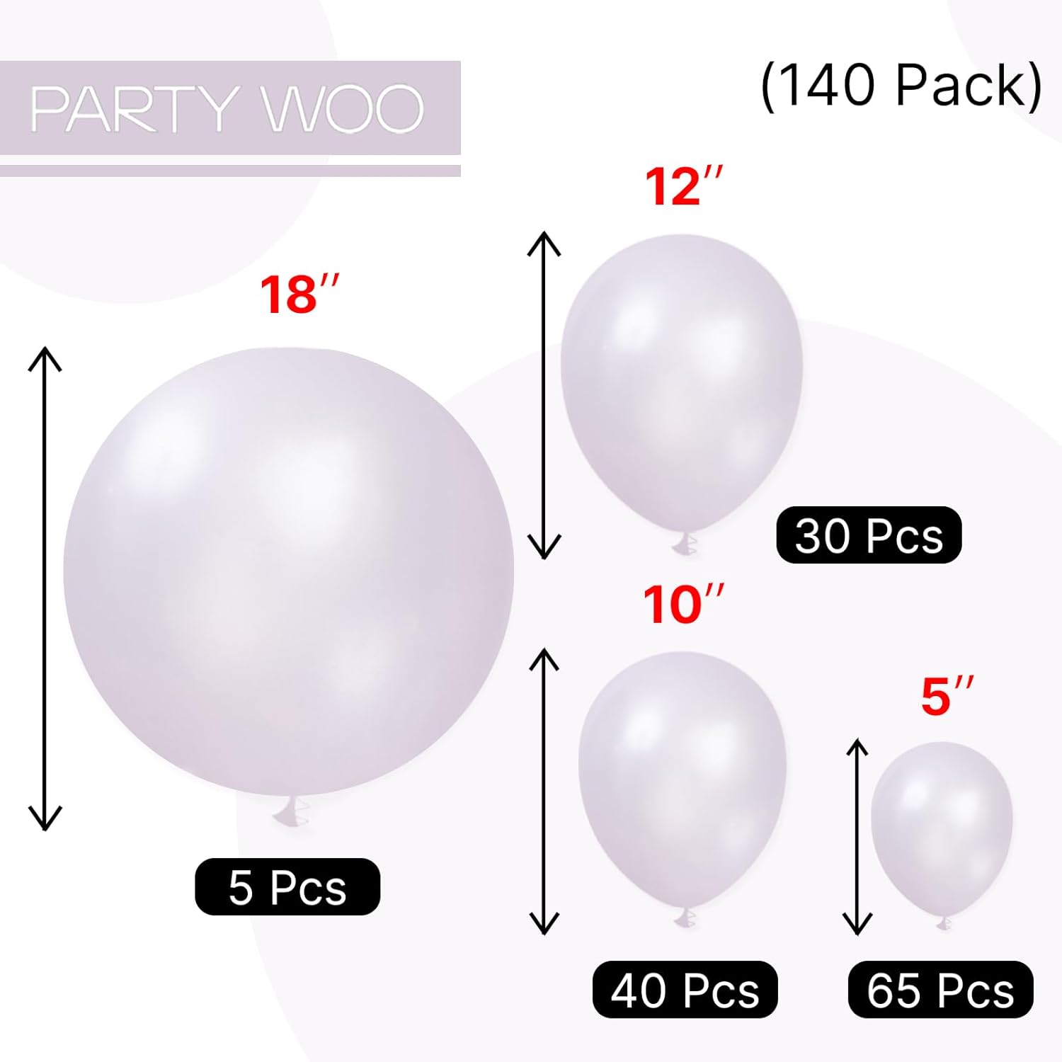 PartyWoo Pearl Lavender Balloons - 140pcs in Various Sizes for Bachelorette & Birthday Decor | Light Pastel Purple
