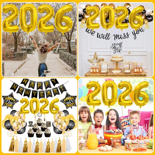 40" Large Gold Foil 2026 Number Balloons for Graduation & New Year's