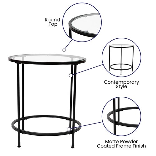 Flash Furniture Astoria Collection Round End Table - Modern Clear Glass End Table - Matte Gold Frame