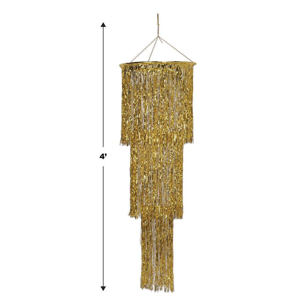 Beistle 3-Tier Shimmering Chandeliers – 3 Pack Gold Hanging Party Decorations, Elegant Foil Ceiling Décor for New Year’s Eve, Weddings, Anniversaries, 1920’s Themed Parties and Celebrations, 4 Ft