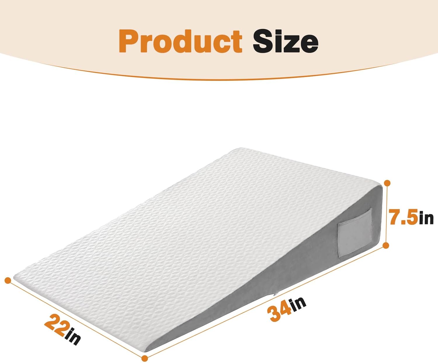 Vekkia 34" Extra-Long Wedge Pillow - Back & Arm Support for Surgery Recovery | Snoring Relief, Washable Cover, 7.5" Height, White
