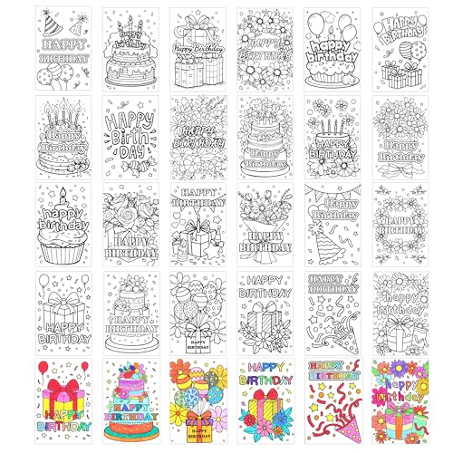 VYRANA 24 Birthday Coloring Cards - DIY Personalized Greeting Card Set