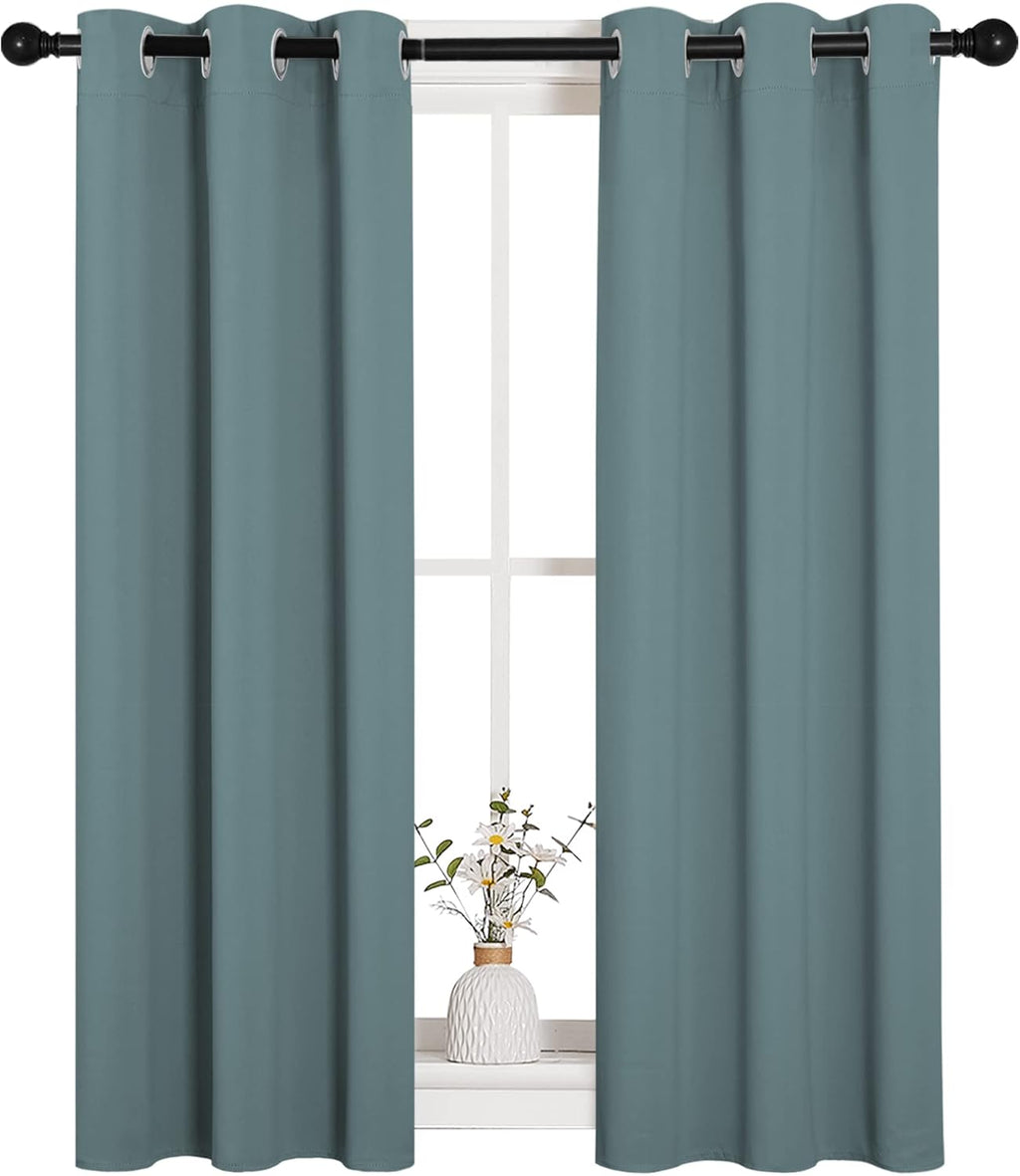 NICETOWN Modern Blackout Curtains - Noise Reducing & Thermal Insulated Drape Panels | Greyish Blue, 2 Panels (W29 x L45-Inch)