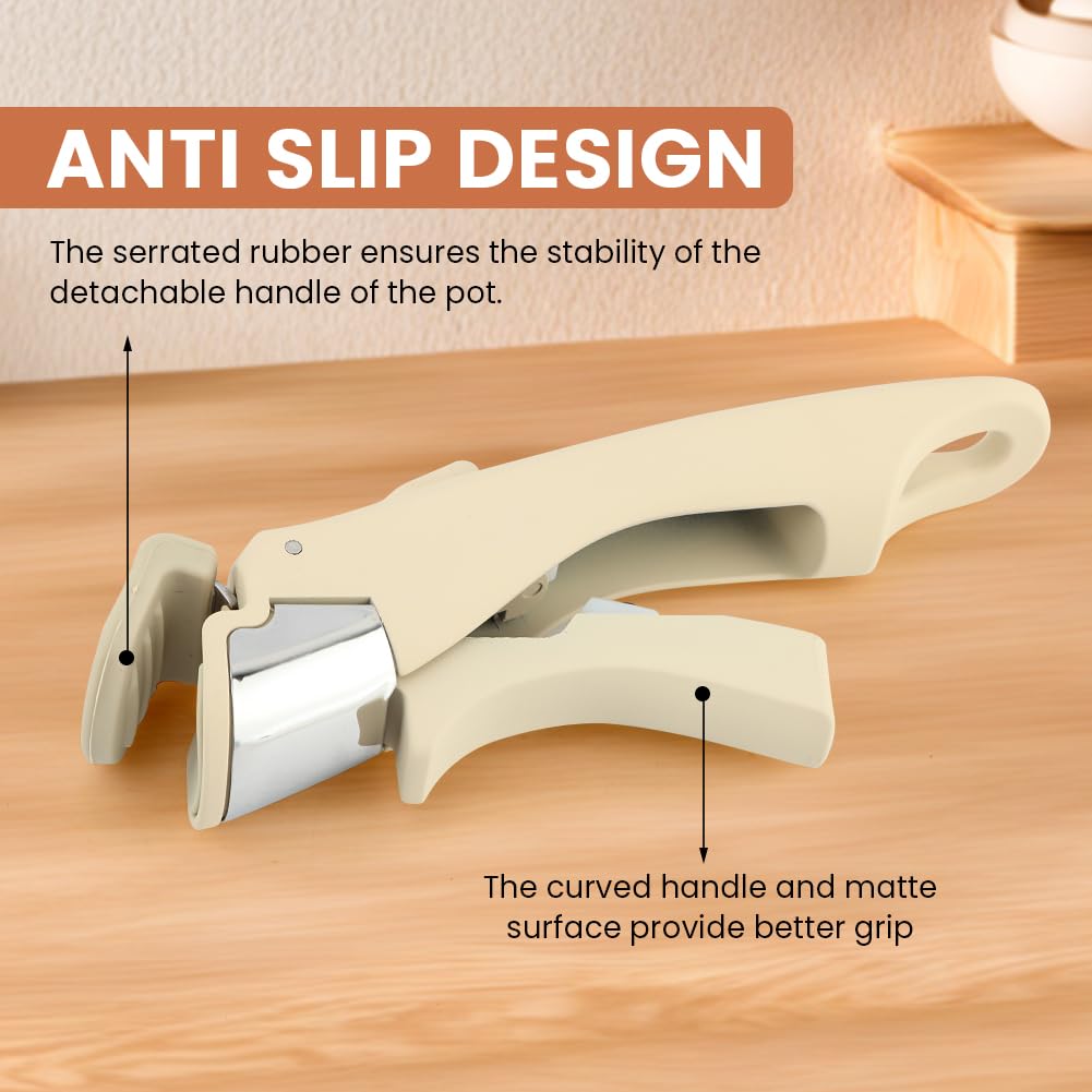 Removable Pot Handle, Cream White Detachable Pan Handles with 2 PCS Silicone Oven Mitts Heat Resistant, Universal Pan Replacement Handles for Pots and Pans