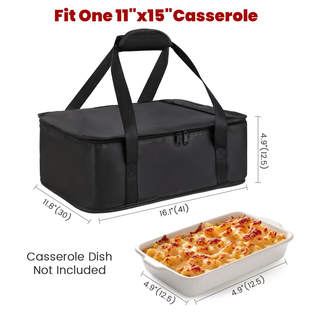 Bodaon Insulated Casserole Carrier Bag - Keeps Food Hot or Cold | Fits 9x13 & 11x15 Inch Dishes - Black