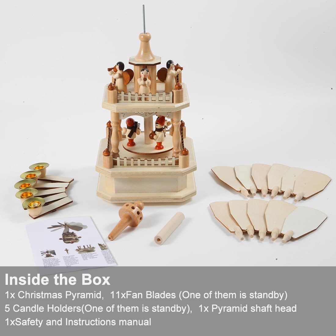 Regine Switzerland 14-Inch Wooden Christmas Pyramid - Nativity Scene with 4 Candle Holders