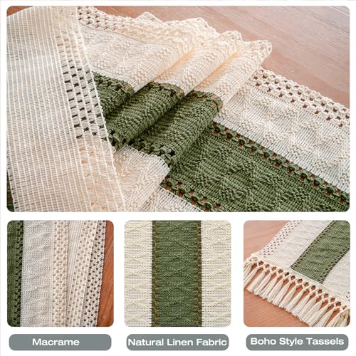 Sage Green Farmhouse Boho Macrame Table Runner 72 Inch with Tassels - Variation of THIS listing