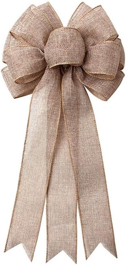 Burlap Bow | Rustic Jute Holiday Wreath Bow for Christmas Tree Topper & Wedding Decor - 9.8x21.6 in