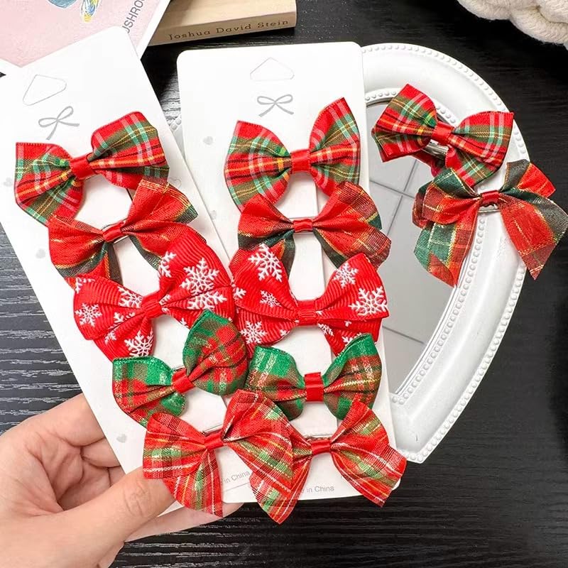 Junchao Christmas Hair Clips 10-Piece Red Bow and Rhinestone Hair Claws