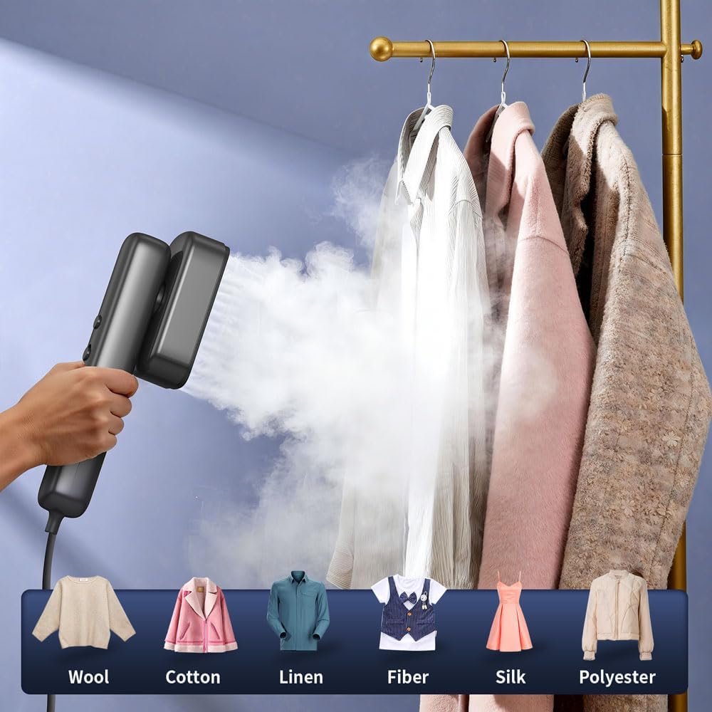Skiennix Portable Clothes Steamer - 2-in-1 Mini Iron with Fast 30s Heat Up | Dual Voltage for Travel & Home