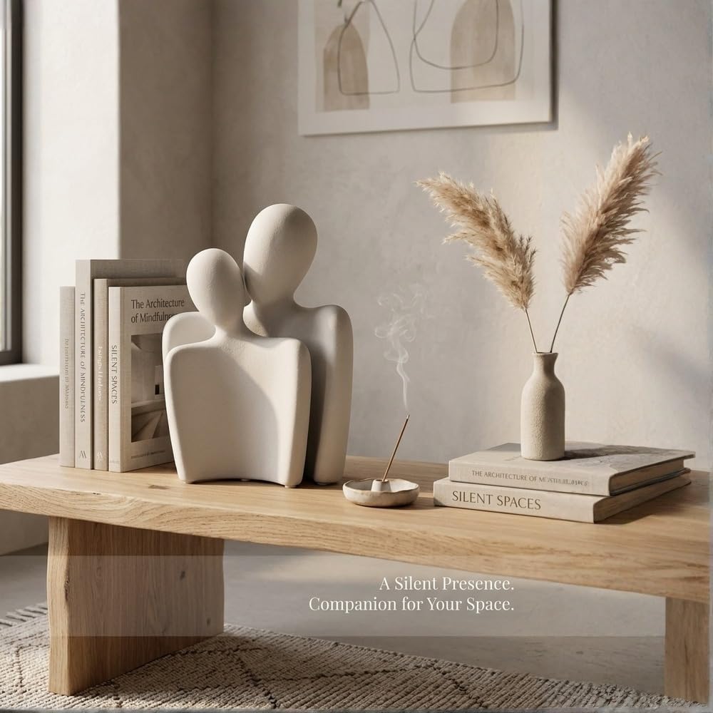 Modern Home Decor | Hugging Couple Sculpture by [Brand Name] - White Ceramic Figurine for Living Room & Bedroom