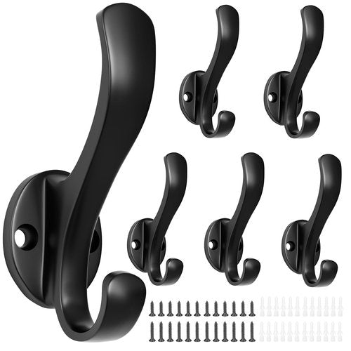 Ruiziiz Coat Hooks Heavy Duty - Easy to Install Metal Towel Hooks Screw-in Wall Hooks for Hanging Hat, Towel, Key, Robe, Scarf, Bag, Cap (6 PCS Black)