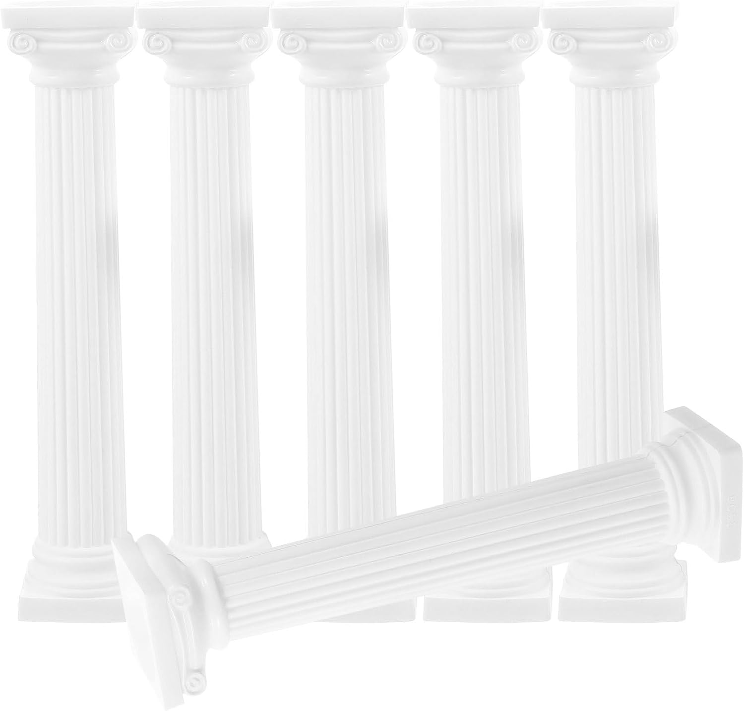 Totority Miniature White Plastic Roman Columns - 6Pcs 6.7 Inch Tall Architectural Decor for Home & Parties