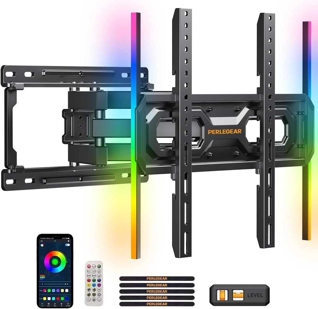 Perlegear AuraFrame™ TV Wall Mount - Pre-Assembled with LED Lights for 26-65 Inch TVs, Max VESA 400x400mm, Swivel & Tilt