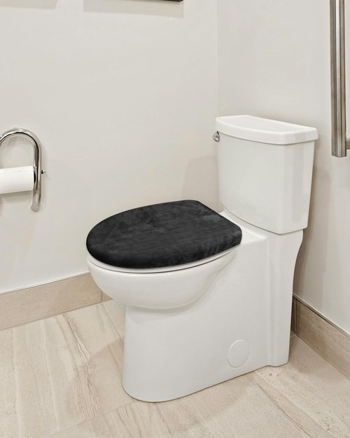 Microfiber Toilet Lid Cover, Soft Velvet Toilet Cover; Absorbent, Machine Washable, Comfortable, Durable Adjustable Toilet Seat Cover Fits Most Toilet Lids (Black)