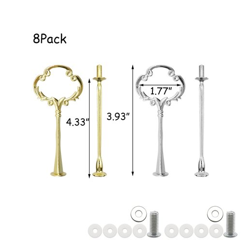 HEVSTIL 2-Tier Cake Stand Hardware Kit – 8PCS Flower Design Tray Fittings for DIY Wedding Cake Stands | Includes Gold & Silver Cake Stand Holders for Party Buffets, Showcases & Home Decor