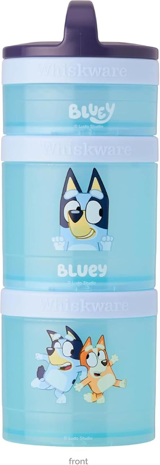 Whiskware Stackable Snack Containers - 3 Cup Set for Kids | Cupholder Friendly, Bluey Design