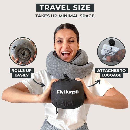FlyHugz® Neck Travel Pillow - Ergonomic Memory Foam for Ultimate Comfort | Compact Design for Airplane, Car, and Home Use