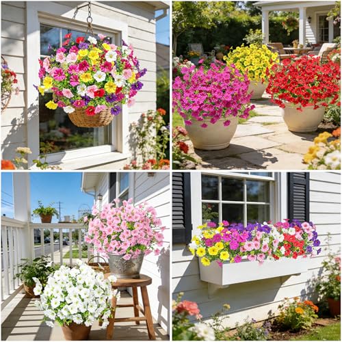 Ouddy Decor 24-Piece Artificial Petunias Set, Multicolor UV Resistant Silk Flowers