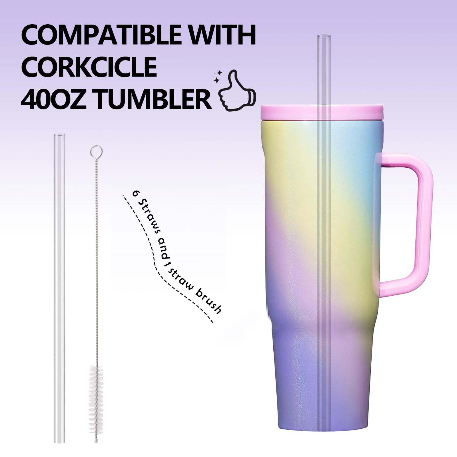 Straw Replacement Compatible with Corkcicle 40 oz,Reusable Plastic And BPA Free,6Straws And 1Brush
