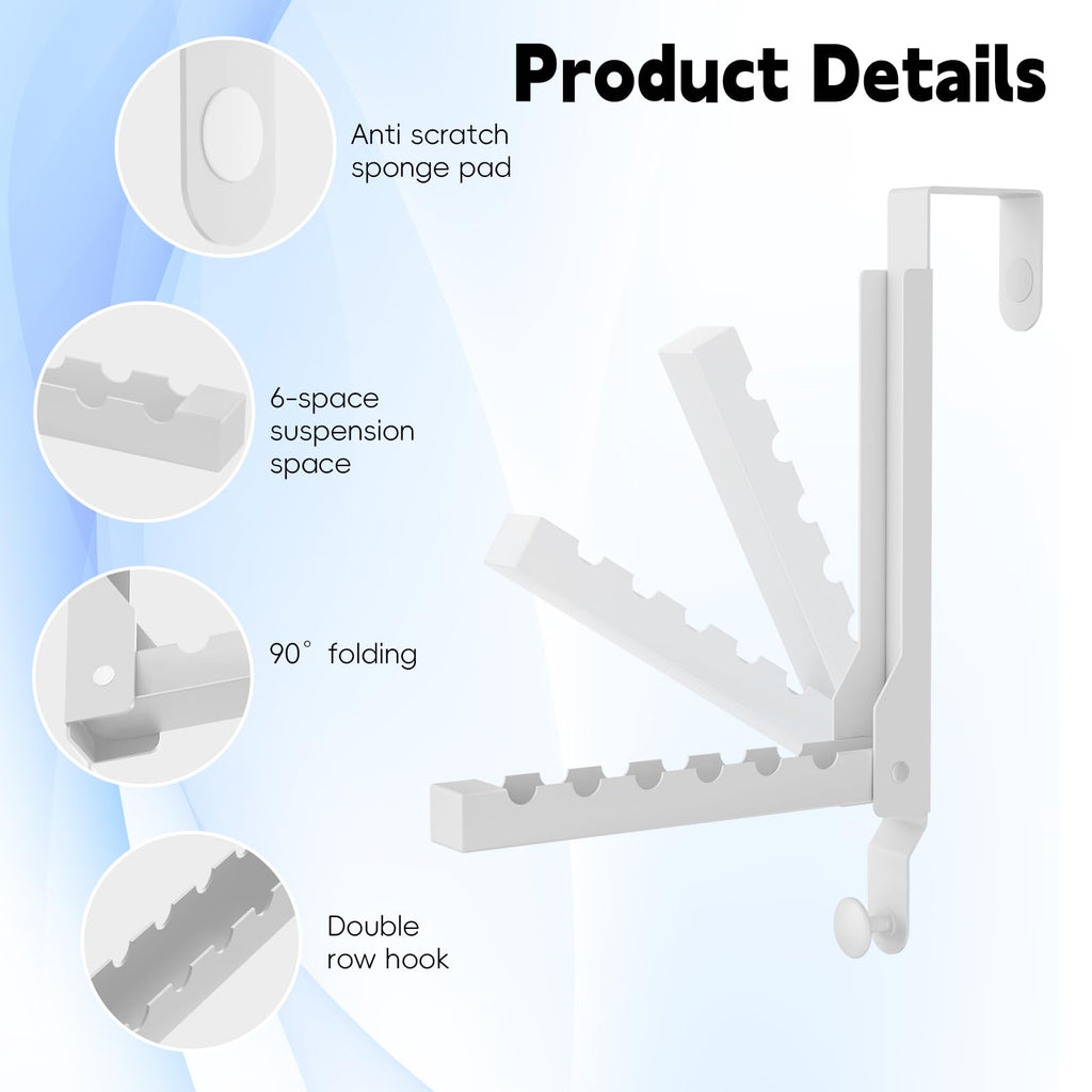 2 Pack Over The Door Hanger Folding Clothes Drying Rack, Folding Hanging Coat Rack for Indoor Laundry Room Compact Small Space Foldable Portable Clothing Hanger Hook Collapsible (Wihte-2(Upgraded))