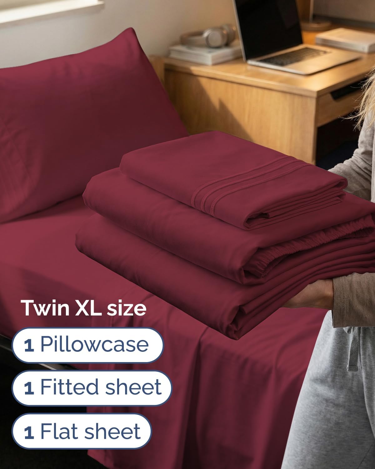 Skiennix Twin XL Sheet Set - Comfy, Breathable & Cooling Bedding - Deep Pocket, Soft, Wrinkle-Free - Burgundy