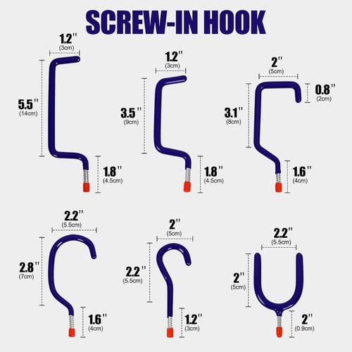 Heavy Duty Garage Hooks by Garage - 12-Pack Wall Mounted Steel Tool Hangers for Organizing Ladders, Bikes & More (Blue)