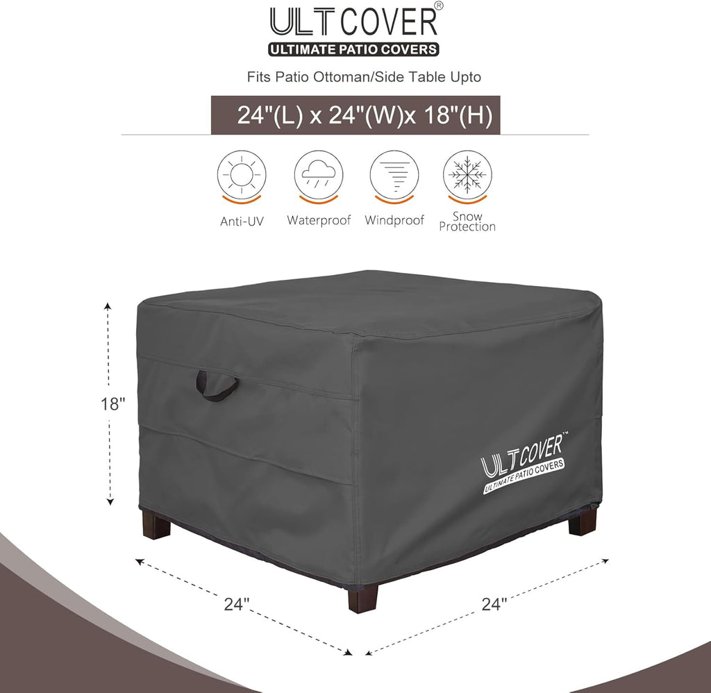 ULTCOVER Waterproof Patio Ottoman Cover - Durable Outdoor Furniture Protection | 24L x 24W x 18H Inch, Black
