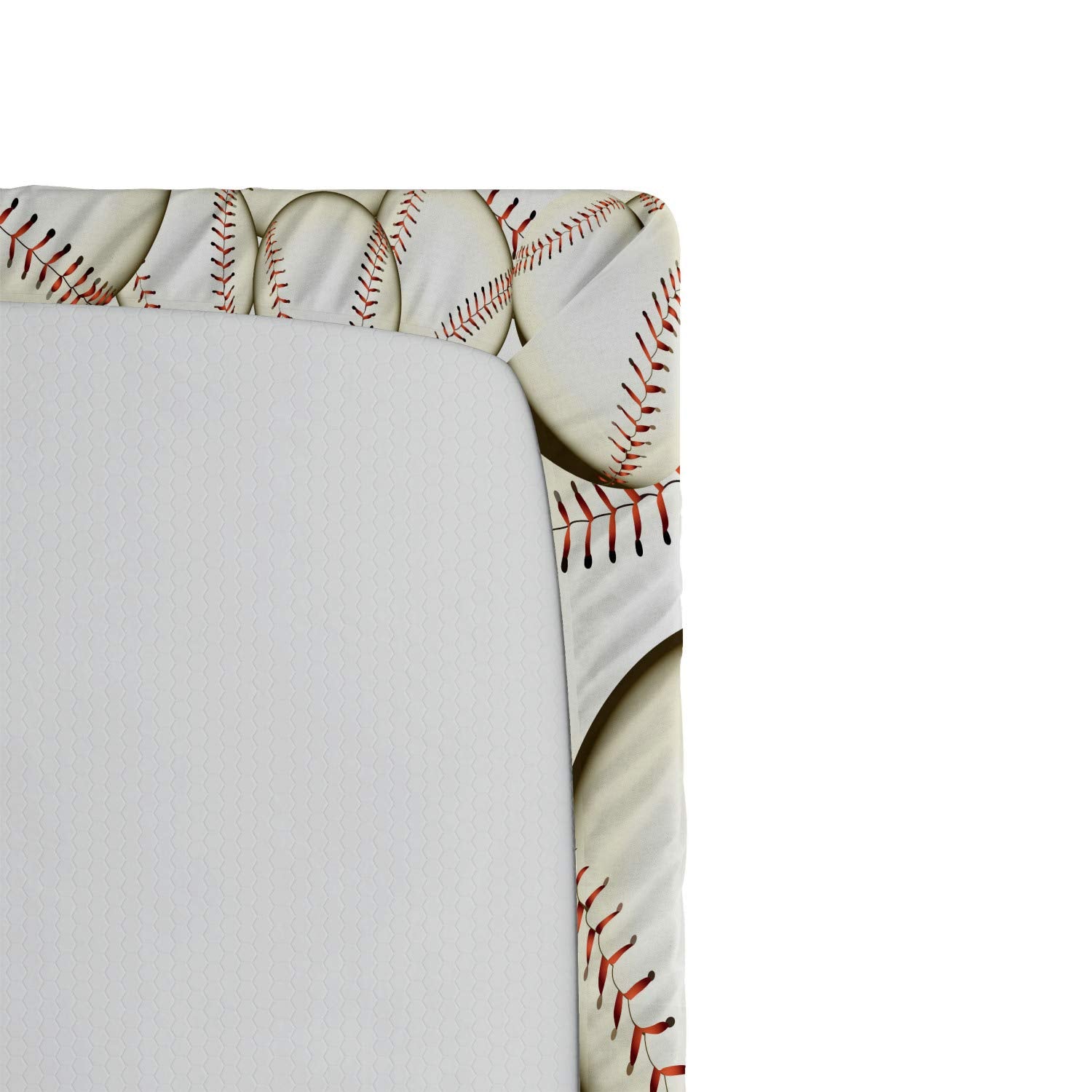 Ambesonne Baseball Fitted Sheet, Pattern of Baseball Balls Background Home Run Rules of The Game Success Score Print, Bed Cover with All-Round Elastic Deep Pocket for Comfort, Twin Size, Cream Red