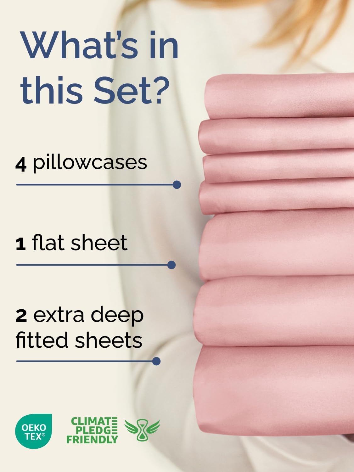 Skiennix Extra Deep Split King Sheet Set - 7 Piece Breathable Cooling Bedding - Soft Wrinkle-Free Baby Pink
