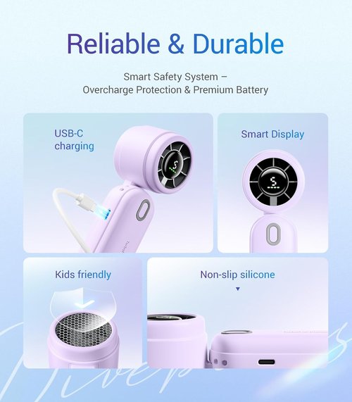 Diveblues Handheld Fan - 3-in-1 Mini Portable Turbo Fan with 12H Max Cooling | 4000mAh Battery & LED Display