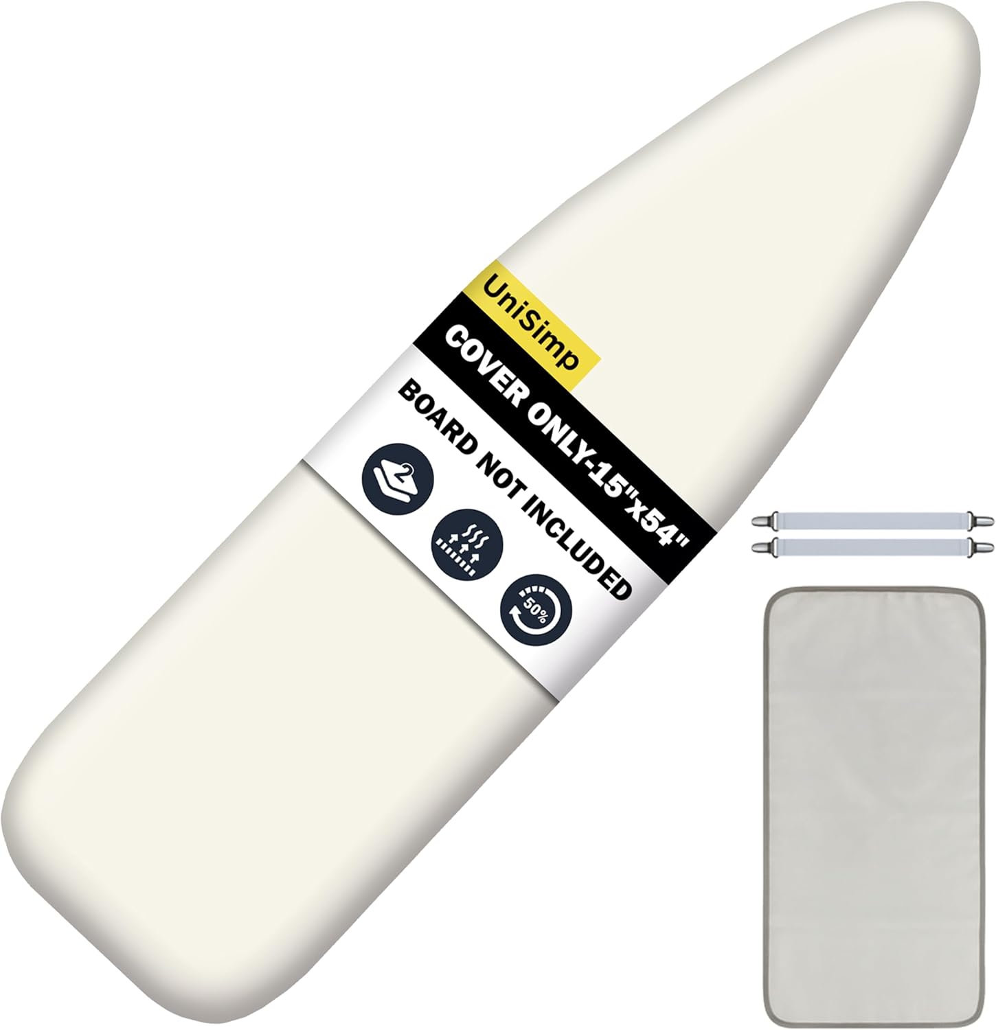 UniSimp Ironing Board Cover - Extra Thick Natural Cotton, Scorch & Stain Resistant | 15"x54", Beige