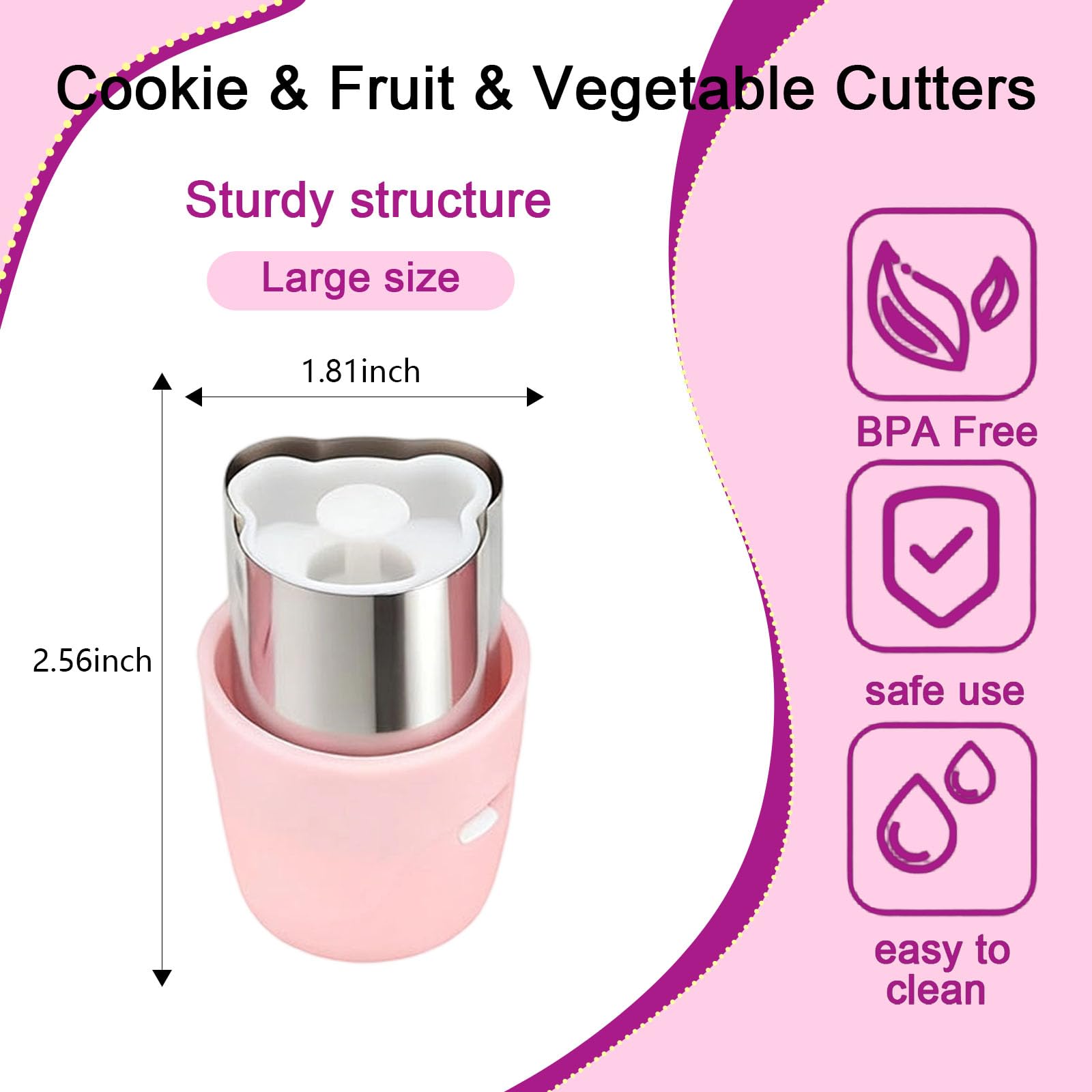 CHICHAUS 20Pcs Cookie Cutters & Biscuit Cutter Set - Multi-Shape Fruit/Vegetable Cutters for Kids Lunch Accessories, Food-Grade Stainless Steel Molds for Home Baking (PINK)