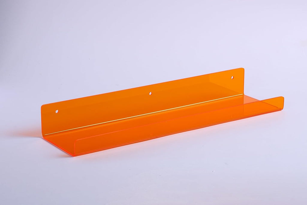 Upsimples Acrylic Wall Shelves - 15" Floating Display Shelf Set for Perfume & Books | Clear Orange, 4 Pack