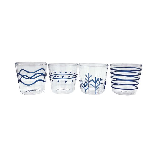 Mariposa Applique Blue Suite of Double Old-Fashioned Cocktail Glass, One Size, Clear