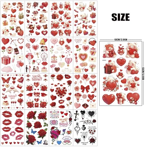 Valentine Temporary Tattoos Red Heart Rose Lip Fake Tattoo Stickers