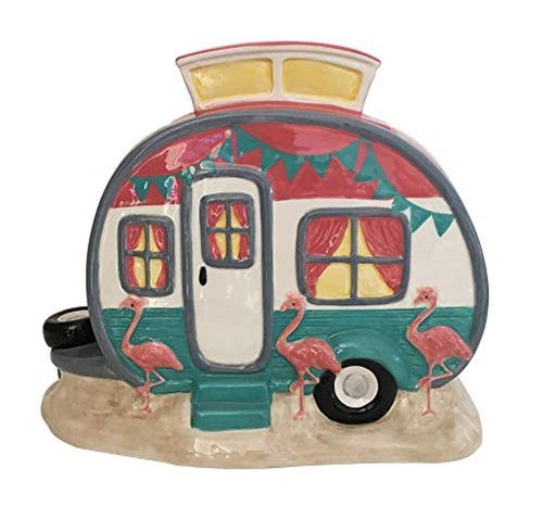 Blue Sky Ceramics Flamingo Camp Cookie Jar, Multi (18096)