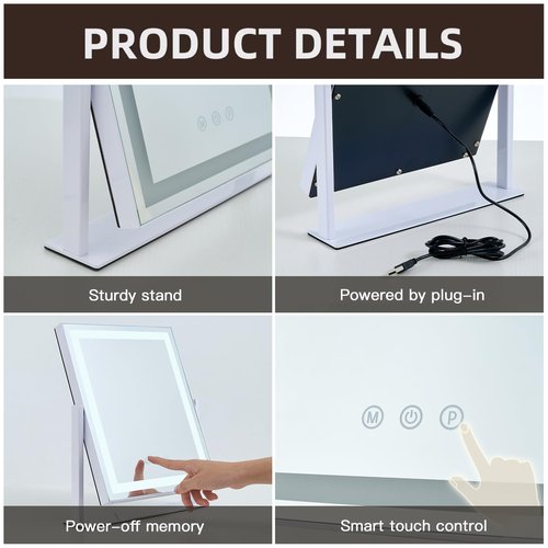 homtang Lighted Makeup Mirror with Smart Touch, 3 Color Modes & Stepless Dimming, for Desk Bedroom Dressing Room, LED Vanity Mirror 13.2" H x 11.2" W