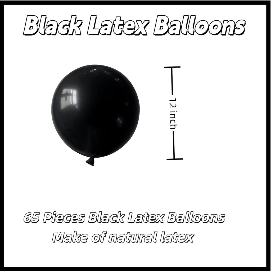 Skiennix 12-Inch Matte Black Balloons - 65 Pieces for Birthday, Graduation & Halloween Decor