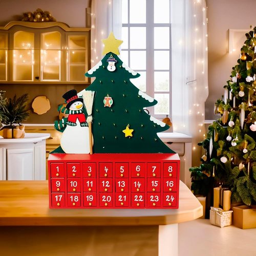 Kurt S. Adler Wooden Snowman Advent Calendar - Festive Tree Design for Holiday Countdown