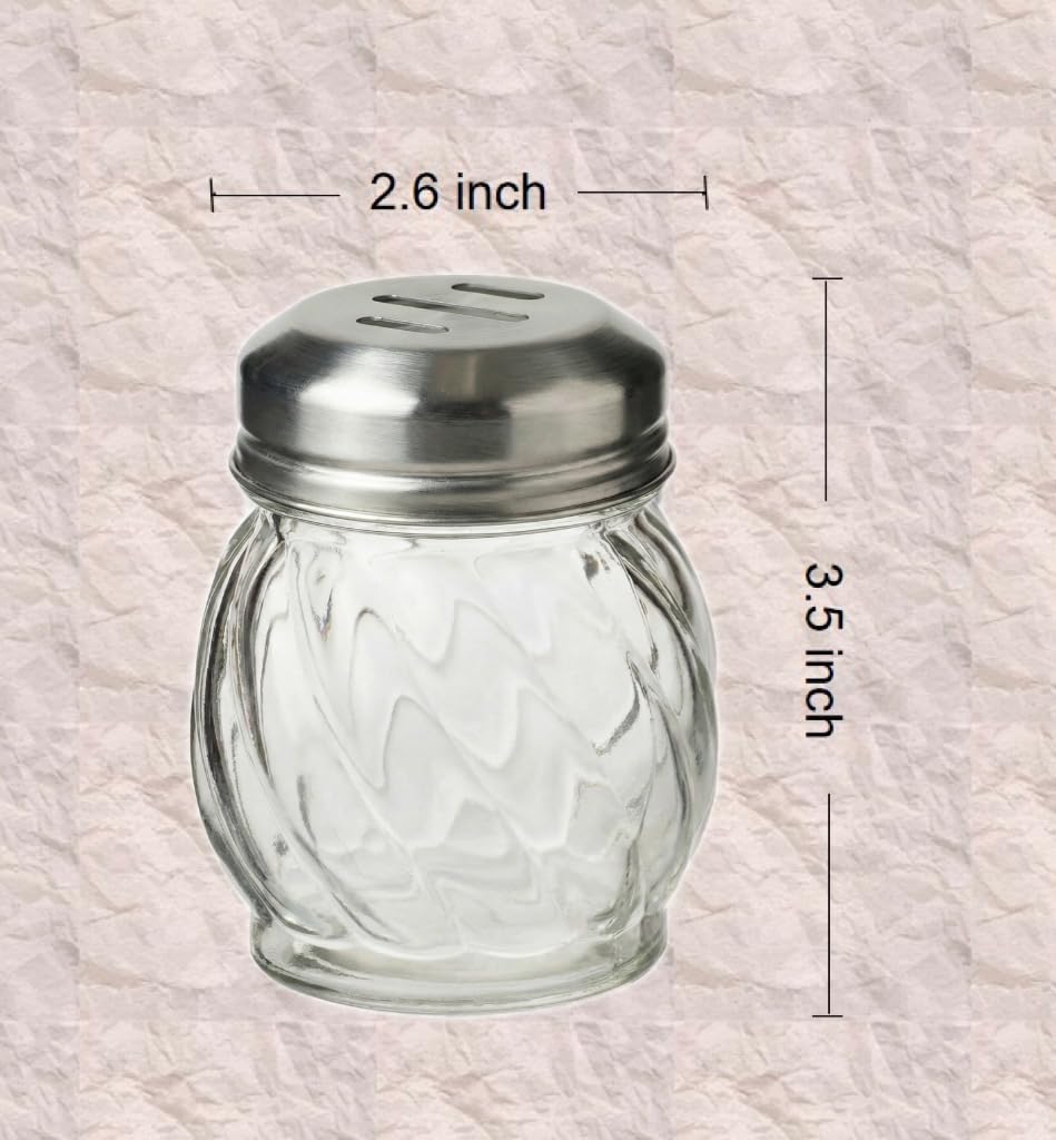 TOPKITCHEN 6 Ounce Glass Swirl Cheese Shaker, Crushed Red Pepper Shaker with Stainless Steel Slotted Lid