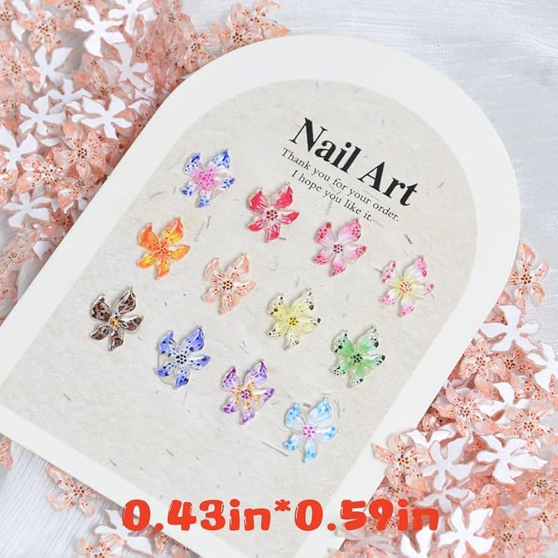Quezadyl 100PCS 3D Hibiscus Flower Nail Art Charms Colorful Floral Resin Gems