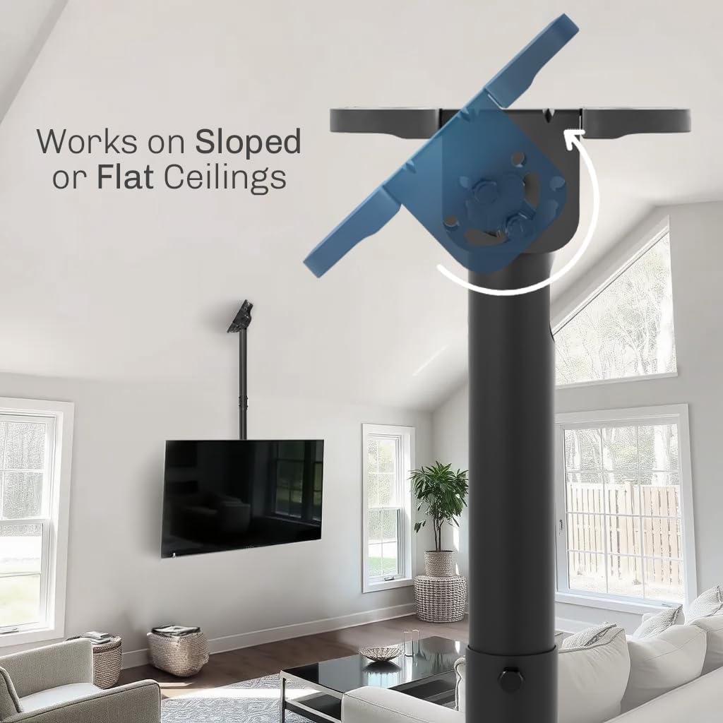 VIVO Ceiling Swivel TV Mount - Adjustable Height for 43-86 Inch Screens | Fits Pitched Roofs, Black