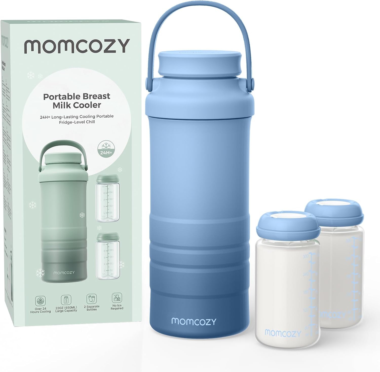 Momcozy 22oz Portable Breast Milk Cooler - 360° Cooling for 24 Hours | Includes 2 Baby Bottles