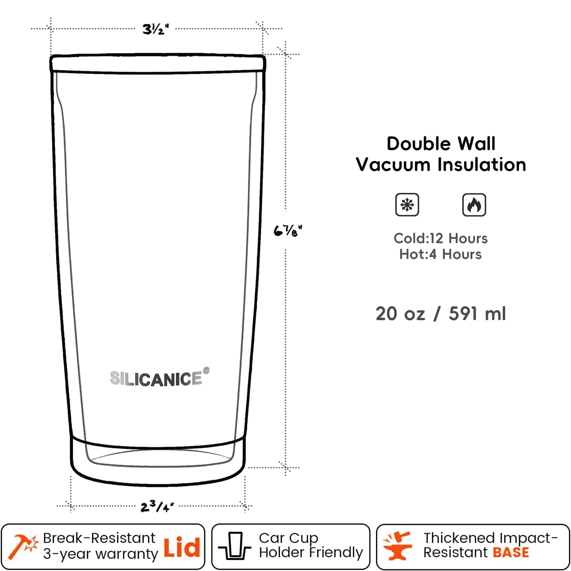 20oz Hygienic Stainless Steel Vacuum Insulated Tumbler w/ Easy-On/Easy-Off Lid - Removable slider, Double Wall 18/8 Travel Mug, BPA-Free, Fits Cup Holders, Premium Quality, Smart Value - Cream