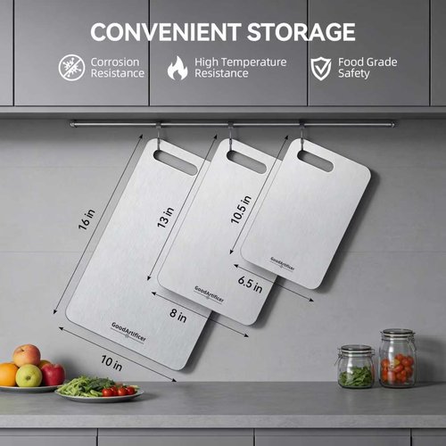Titanium Cutting Boards,100% Pure Titanium Kitchen Cutting Board, Double-Sided Non-Toxic Cutting Board, Ideal for Slicing and Dicing Meats, Features Handle, Dishwasher Safe,16"L*10"W