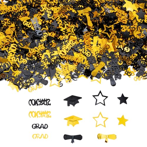 Graduation Confetti Decorations - 2500pcs Black Gold Glitter for 2026