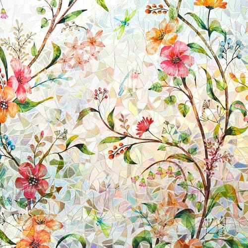 Ranzdn Stained Glass Window Privacy Film, Cosmos Pattern, 17.5" x 78.7"