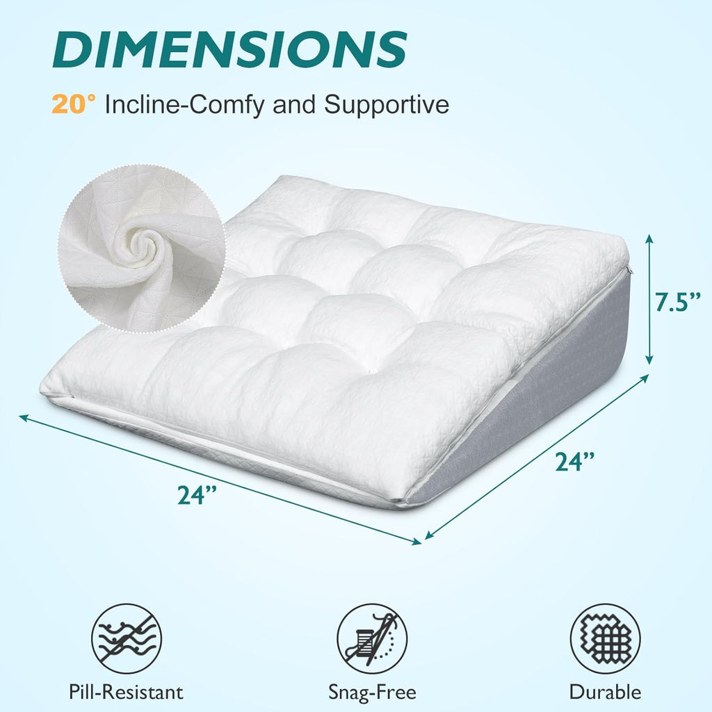 TANYOO Bed Wedge Pillow - Adjustable Shredded Memory Foam for Sleep Apnea & Acid Reflux | 7.5-Inch Dual Layer Design