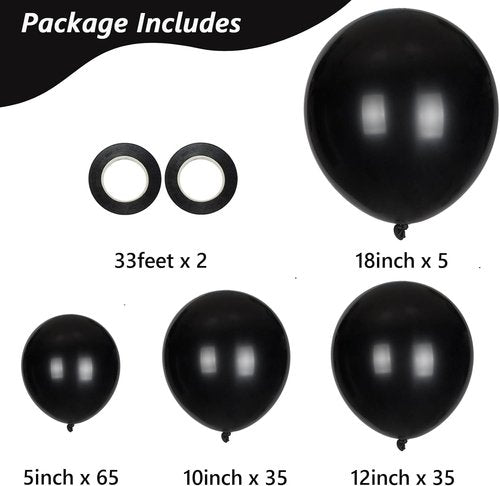Black Balloons | 140-Piece Latex Balloon Pack in Various Sizes for Birthday & Halloween Decor
